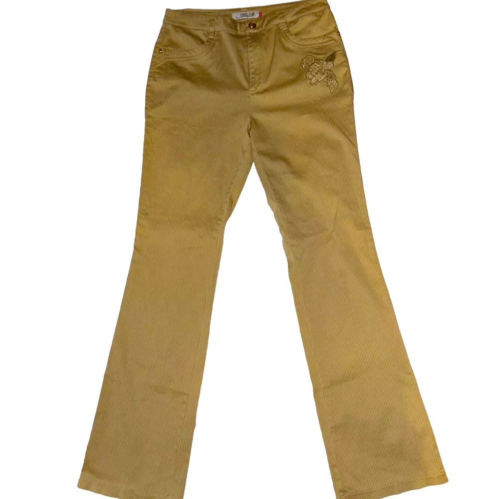 Vintage Jl Anlida Pants Womens 8 Beige Pin Stripes Flared Y2K Stretch Japanese